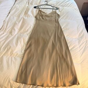 Oak + Fort Satin Slip Midi Dress | Tan | Size S | NWT